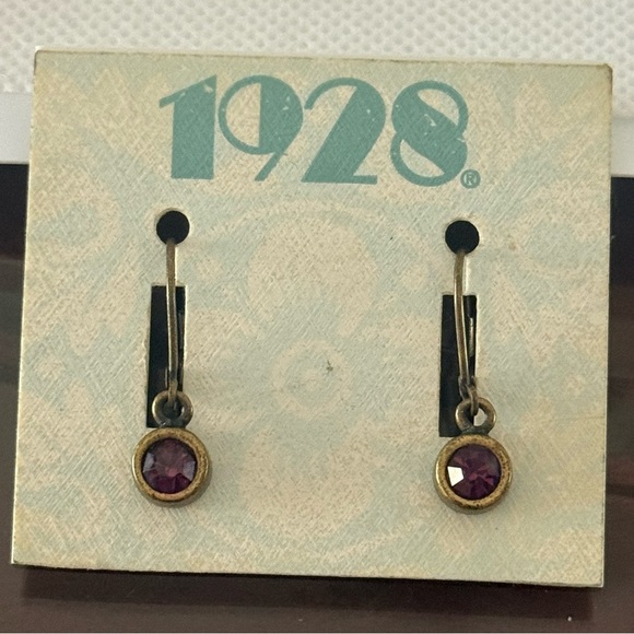 1928 Jewelry - 1928 Gold Tone Drop Earrings – Purple Crystal Accent – NWT